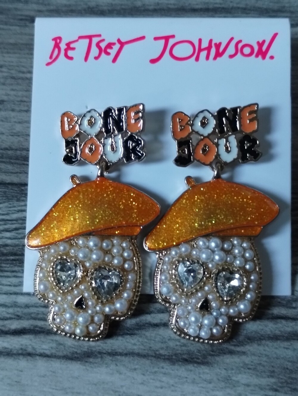 Betsey Johnson Bone-Jour Drop Earrings